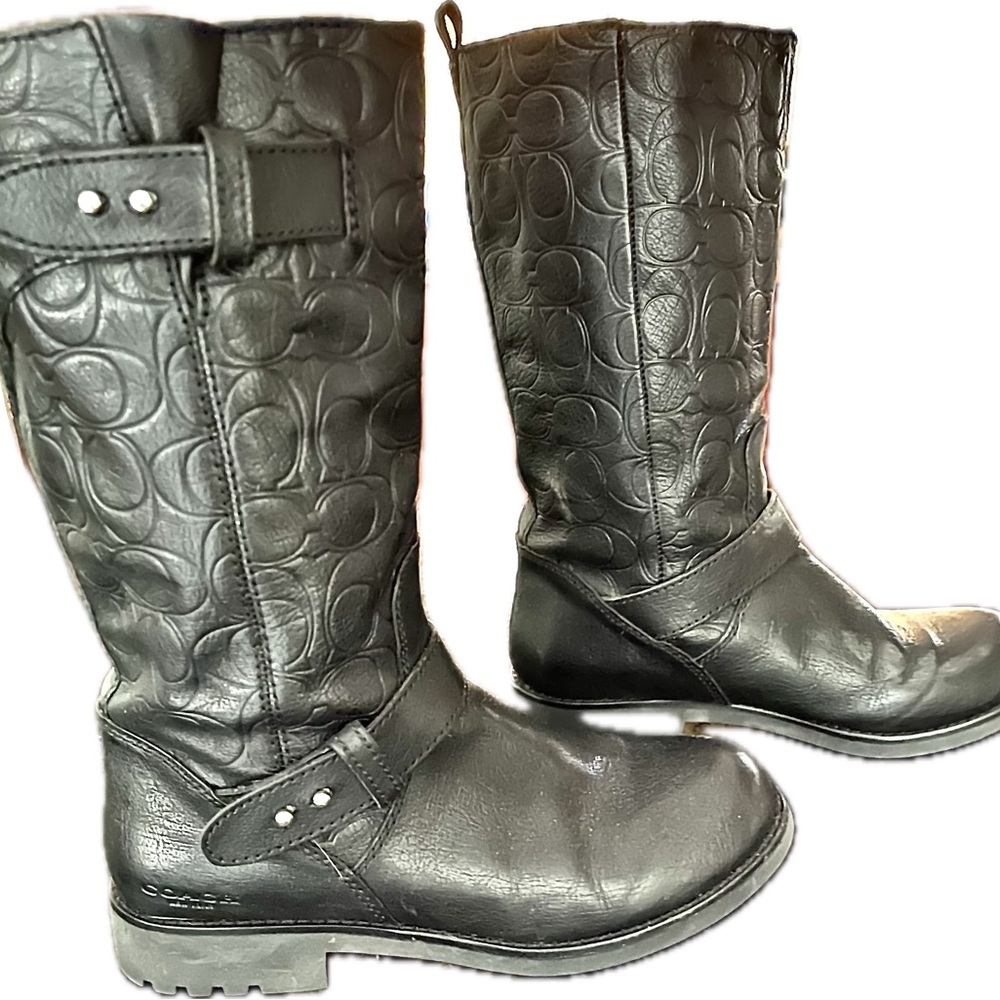 Coach Women's Virginia Logo Embossed Leather Moto Boots Size 7